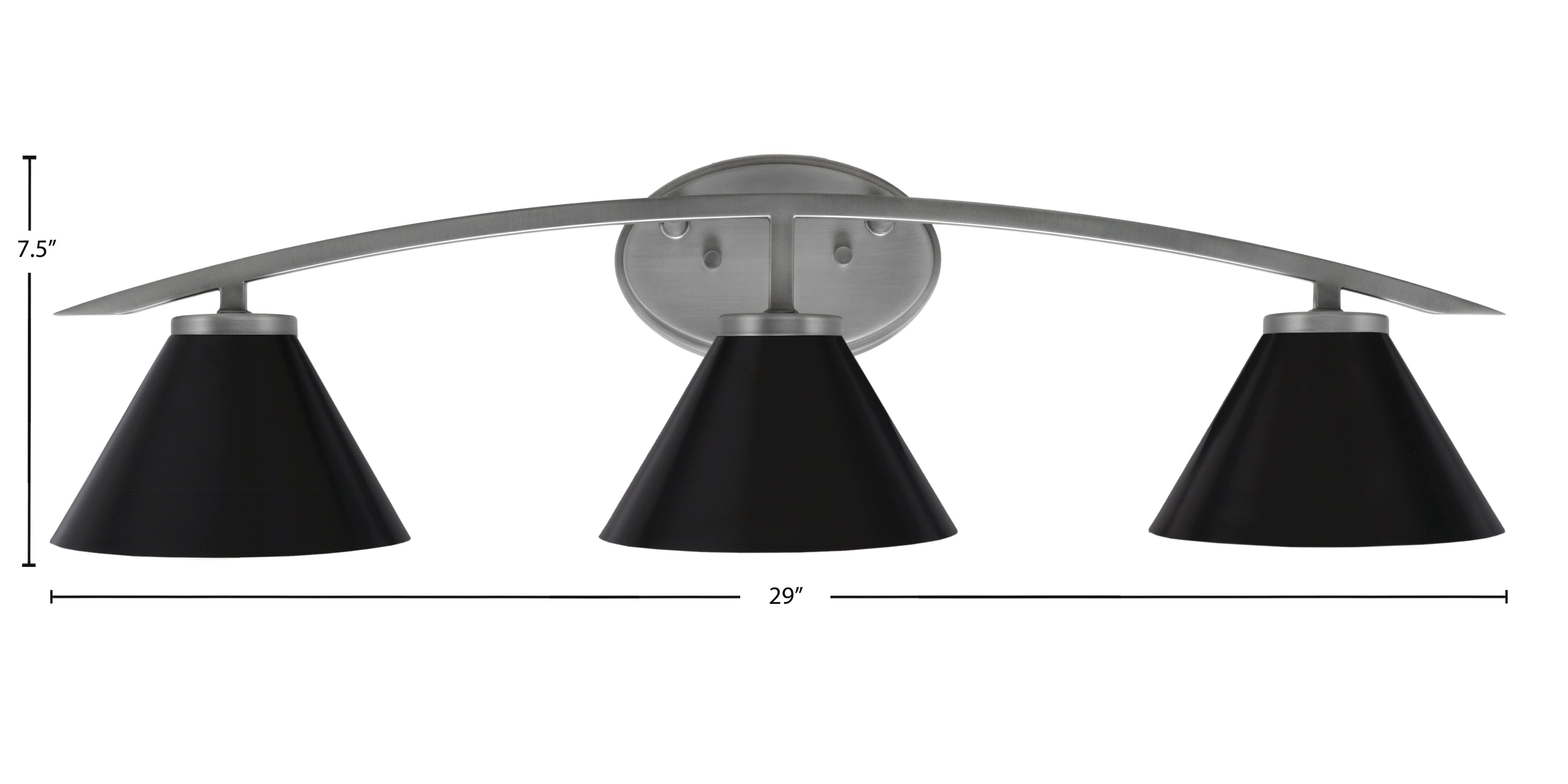 Kurve Three Light Bath Bar in Graphite with 7" Matte Black Cone Metal Shade Shade
