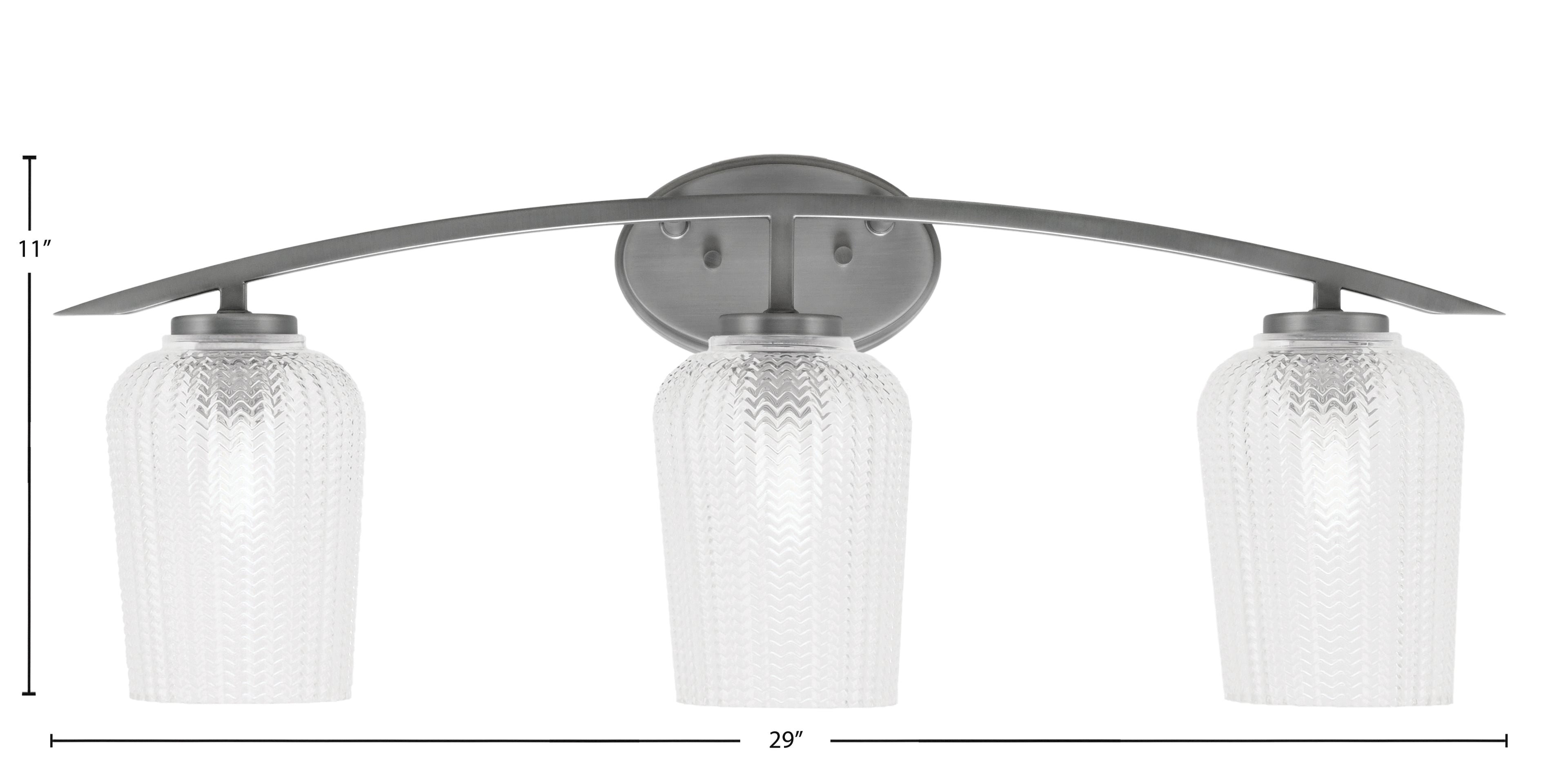 Kurve Three Light Bath Bar in Graphite with 5" Clear Textured Shade