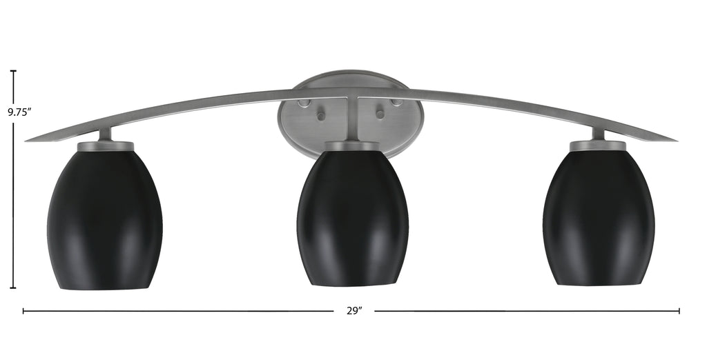 Kurve Three Light Bath Bar in Graphite with 5" Matte Black Oval Metal Shade Shade