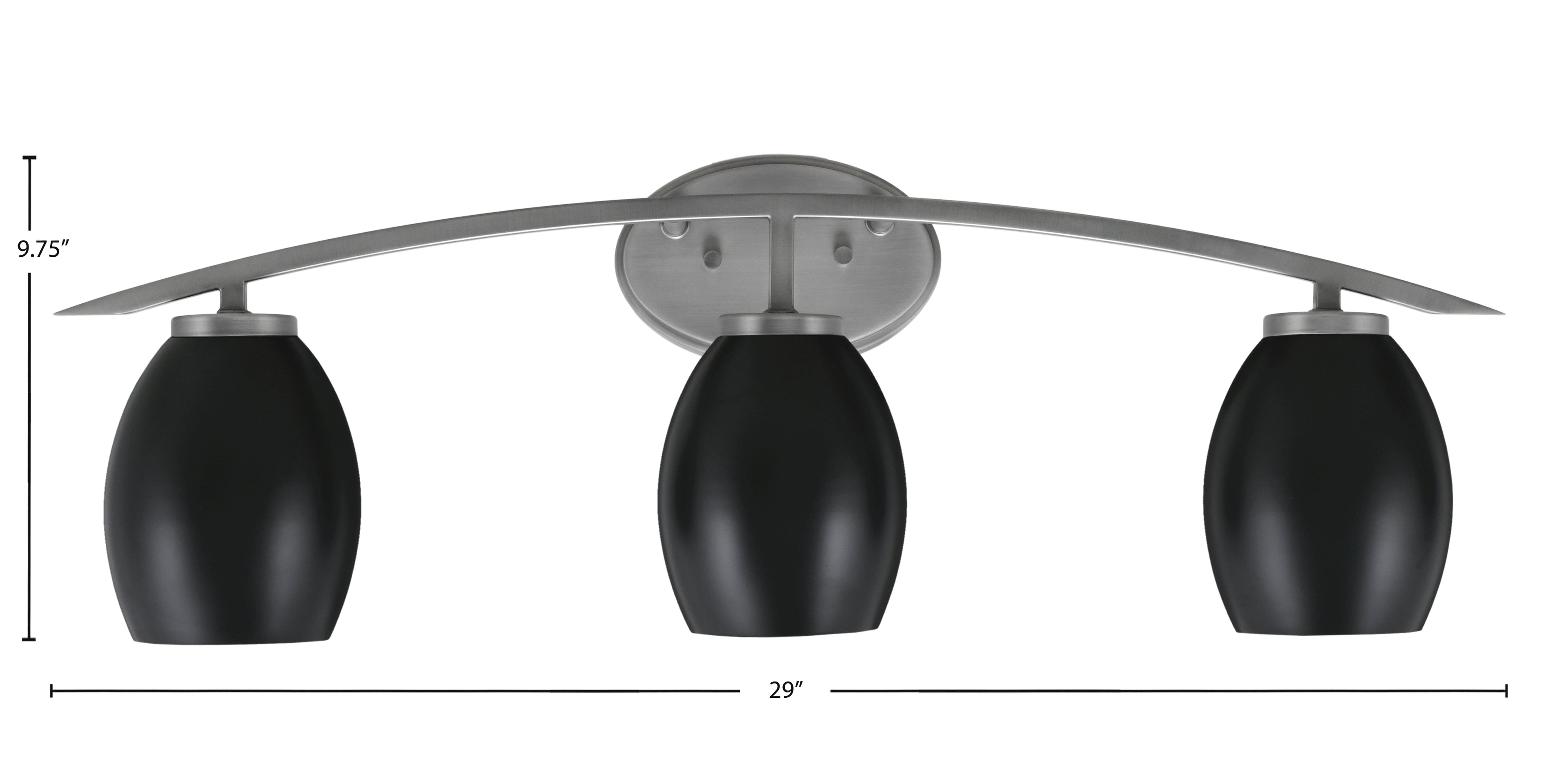 Kurve Three Light Bath Bar in Graphite with 5" Matte Black Oval Metal Shade Shade