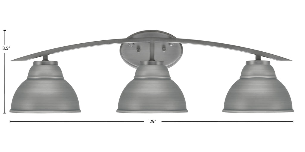 Kurve Three Light Bath Bar in Graphite with 7" Graphite Double Bubble Metal Shade Shade