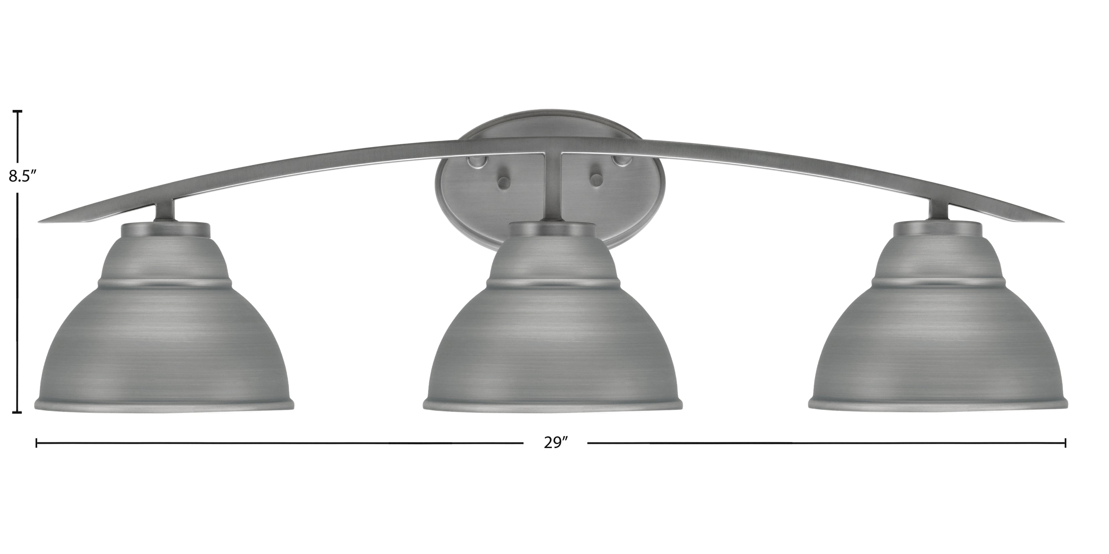Kurve Three Light Bath Bar in Graphite with 7" Graphite Double Bubble Metal Shade Shade