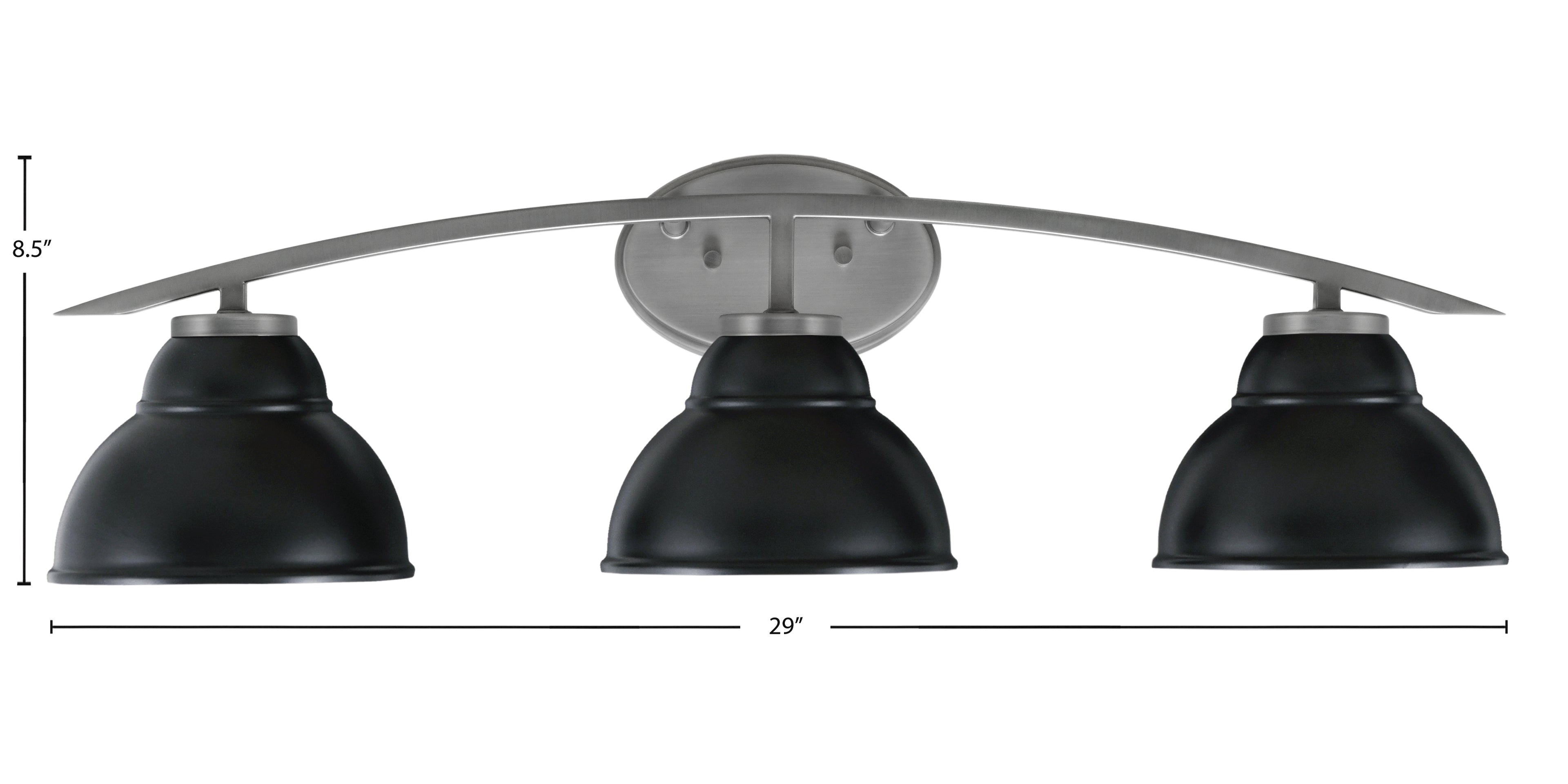 Kurve Three Light Bath Bar in Graphite with 7" Matte Black Double Bubble Metal Shade Shade