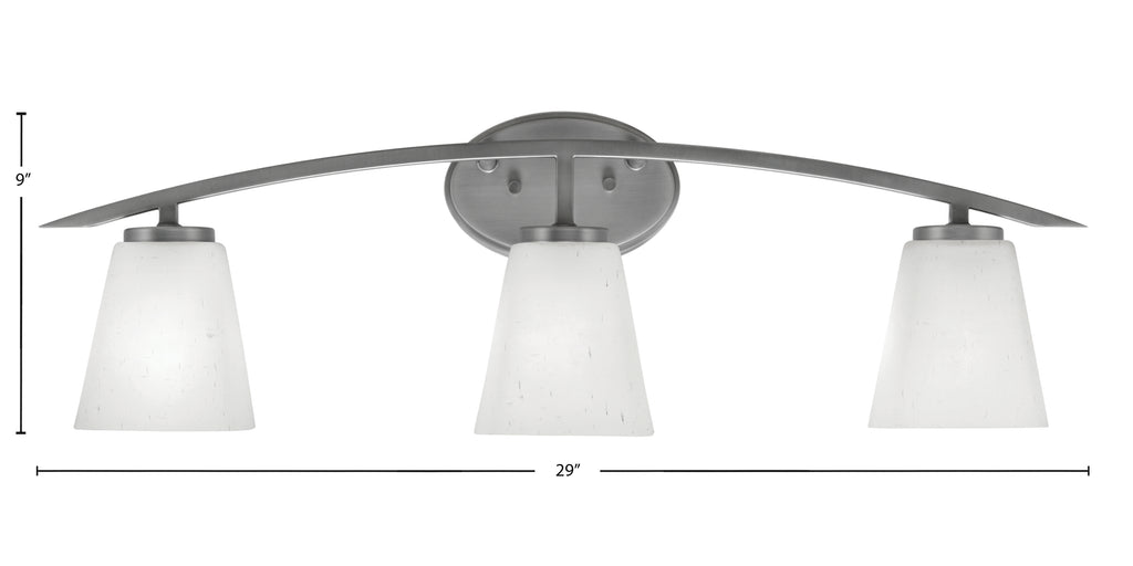 Kurve Three Light Bath Bar in Graphite with 4.5" Square White Muslin Shade
