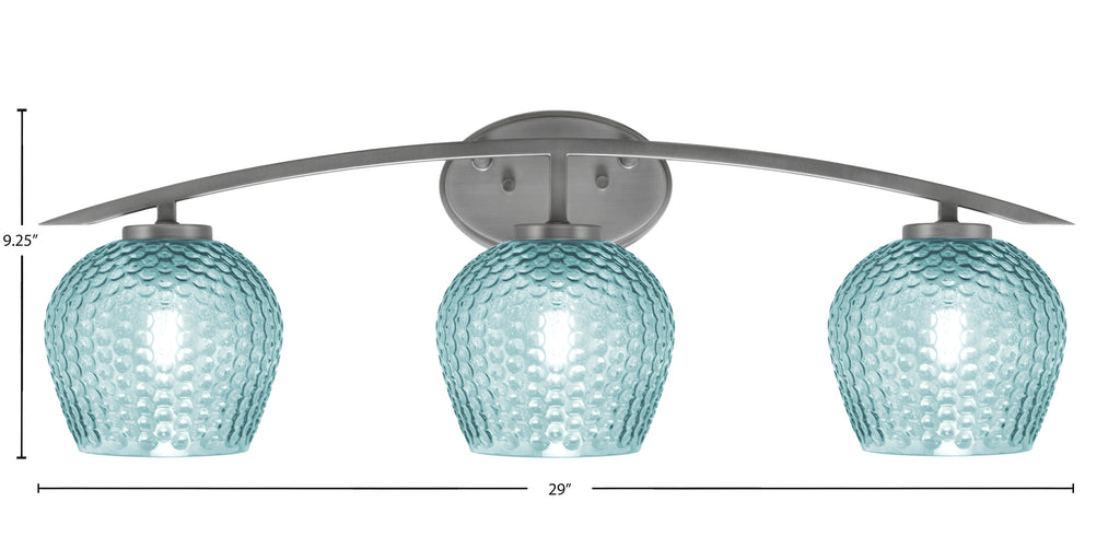 Kurve Three Light Bath Bar in Graphite with 6" Turquoise Textured Shade