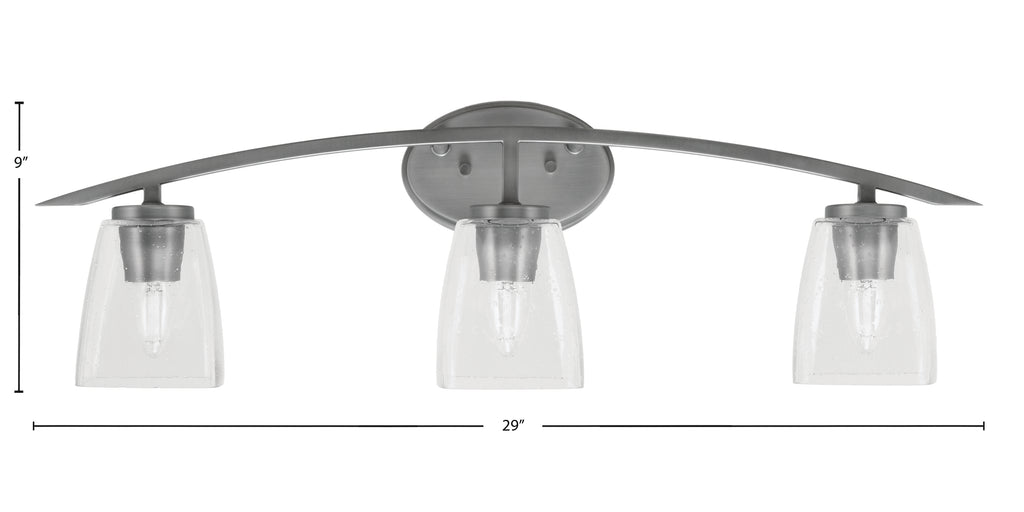 Kurve Three Light Bath Bar in Graphite with 4.5" Square Clear Bubble Shade