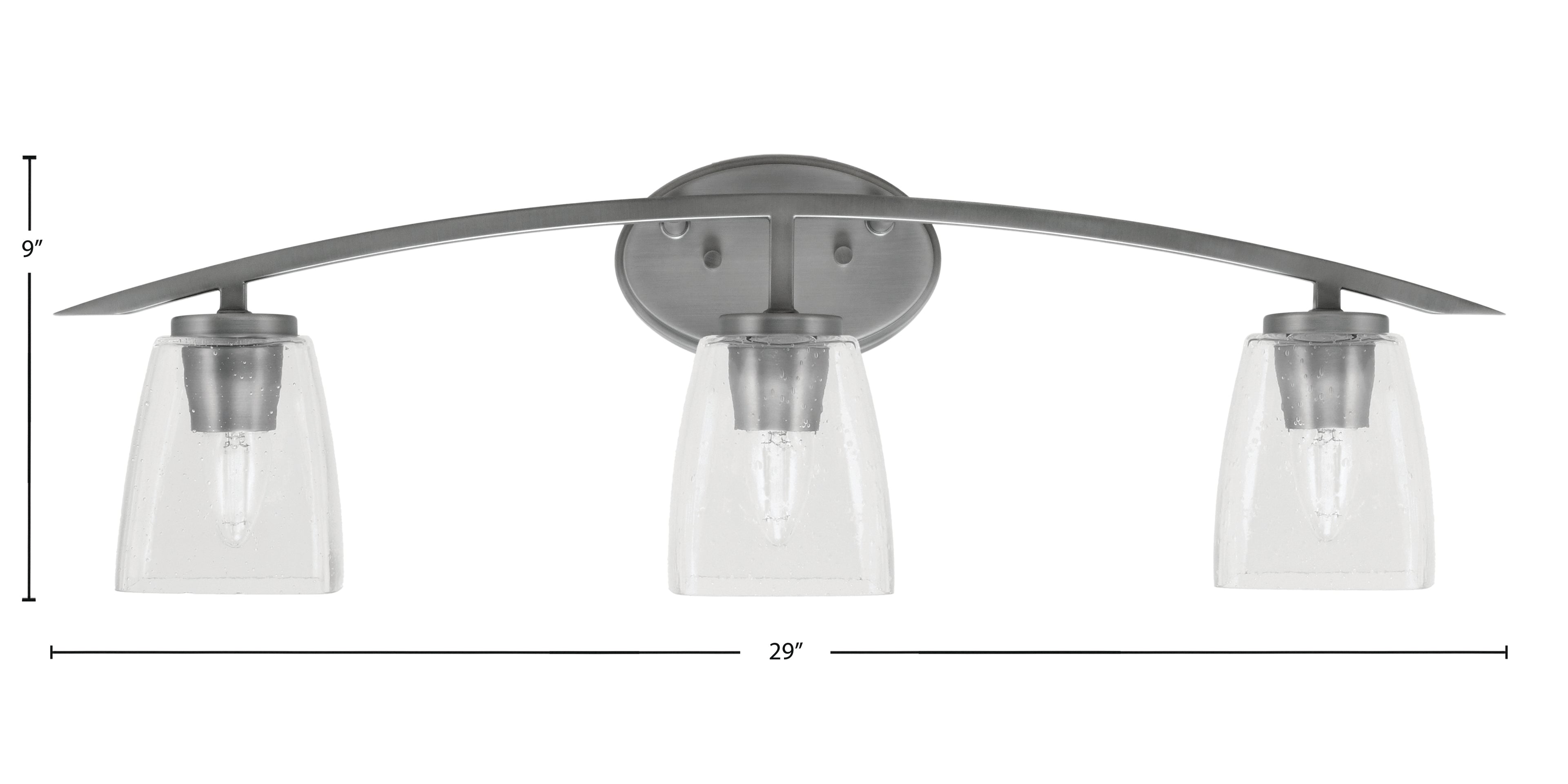 Kurve Three Light Bath Bar in Graphite with 4.5" Square Clear Bubble Shade