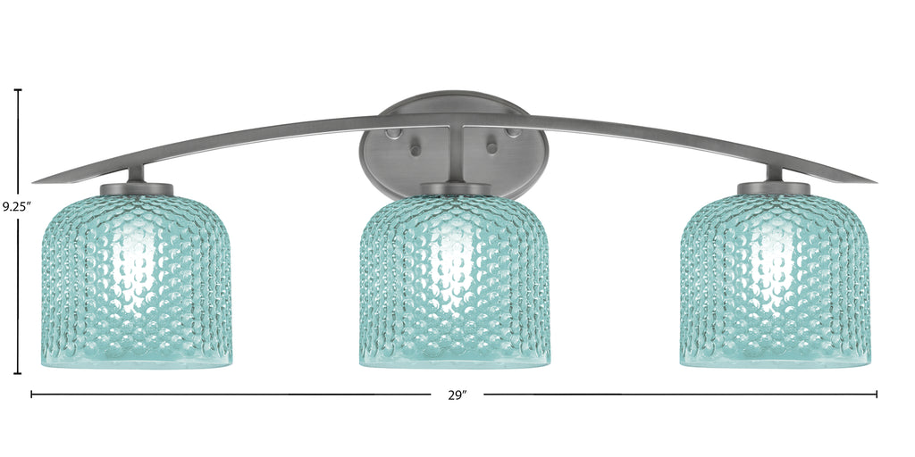 Kurve Three Light Bath Bar in Graphite with 6" Turquoise Textured Shade