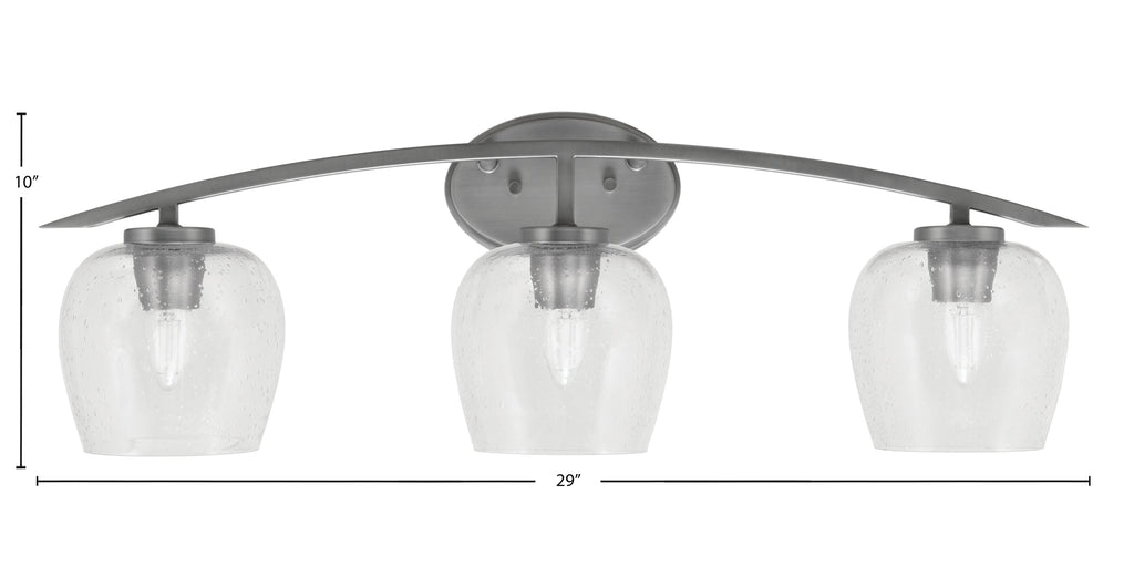 Kurve Three Light Bath Bar in Graphite with 6" Clear Bubble Shade