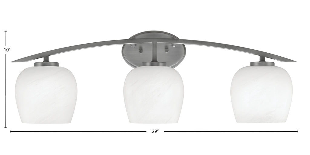 Kurve Three Light Bath Bar in Graphite with 6" White Marble Shade