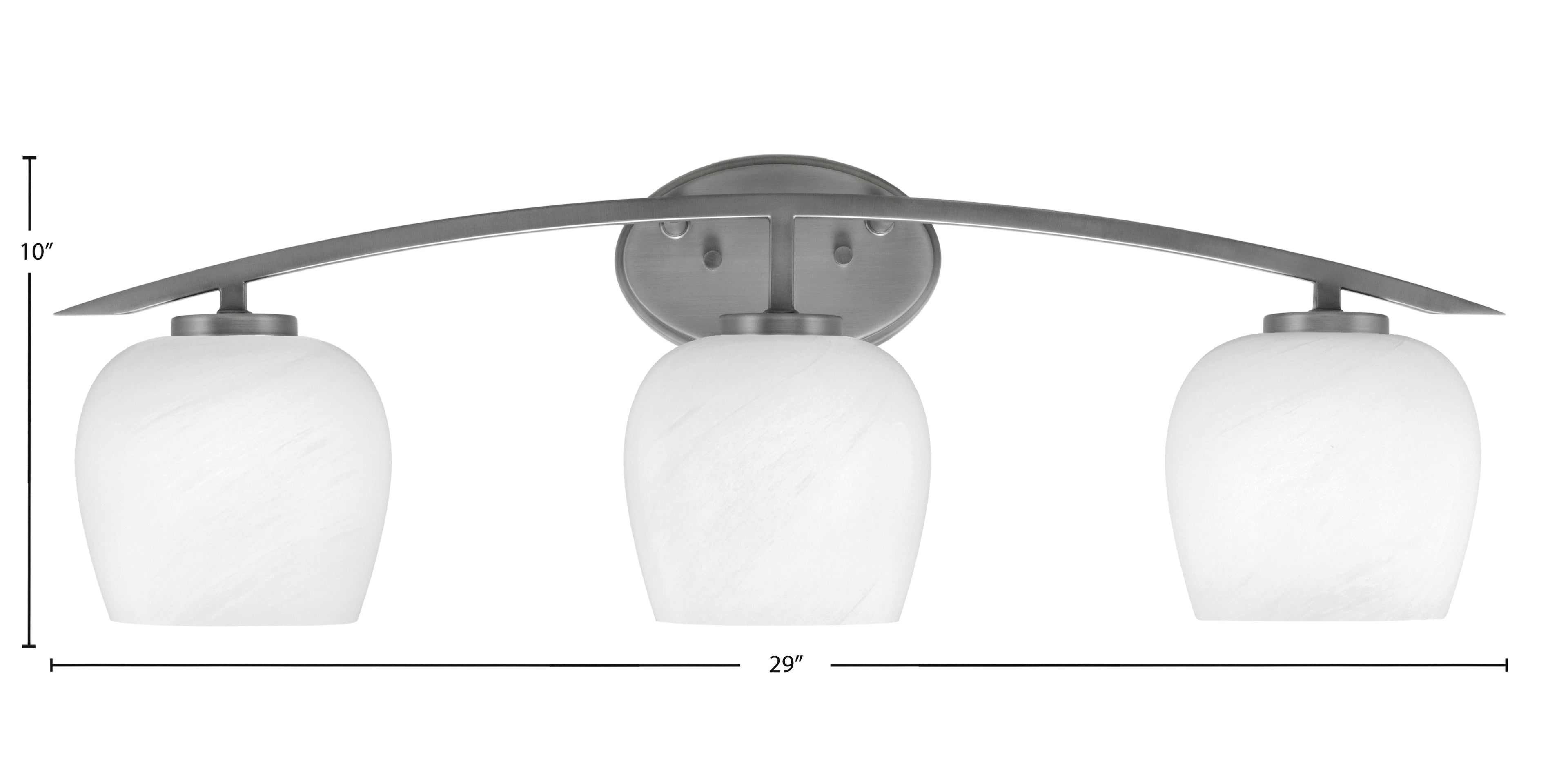 Kurve Three Light Bath Bar in Graphite with 6" White Marble Shade