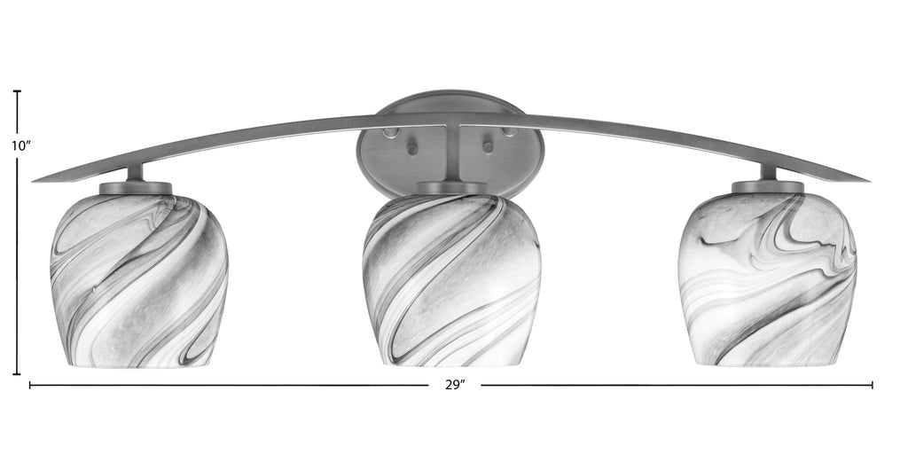 Kurve Three Light Bath Bar in Graphite with 6" Onyx Swirl Shade