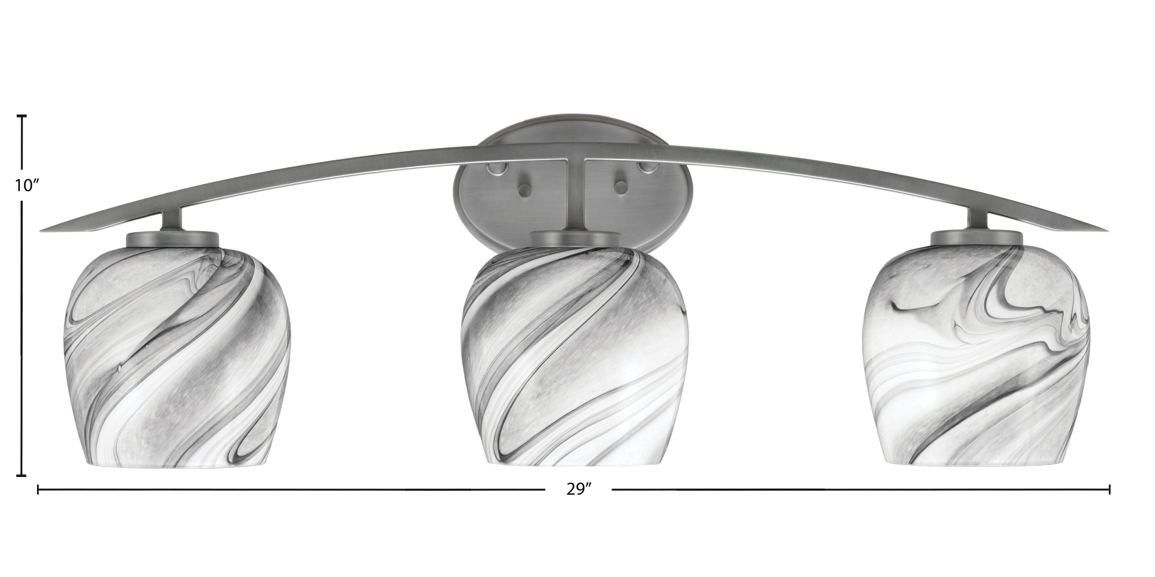 Kurve Three Light Bath Bar in Graphite with 6" Onyx Swirl Shade