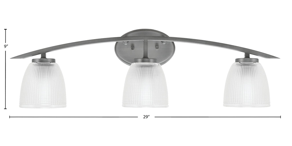 Kurve Three Light Bath Bar in Graphite with 5" Clear Ribbed Shade