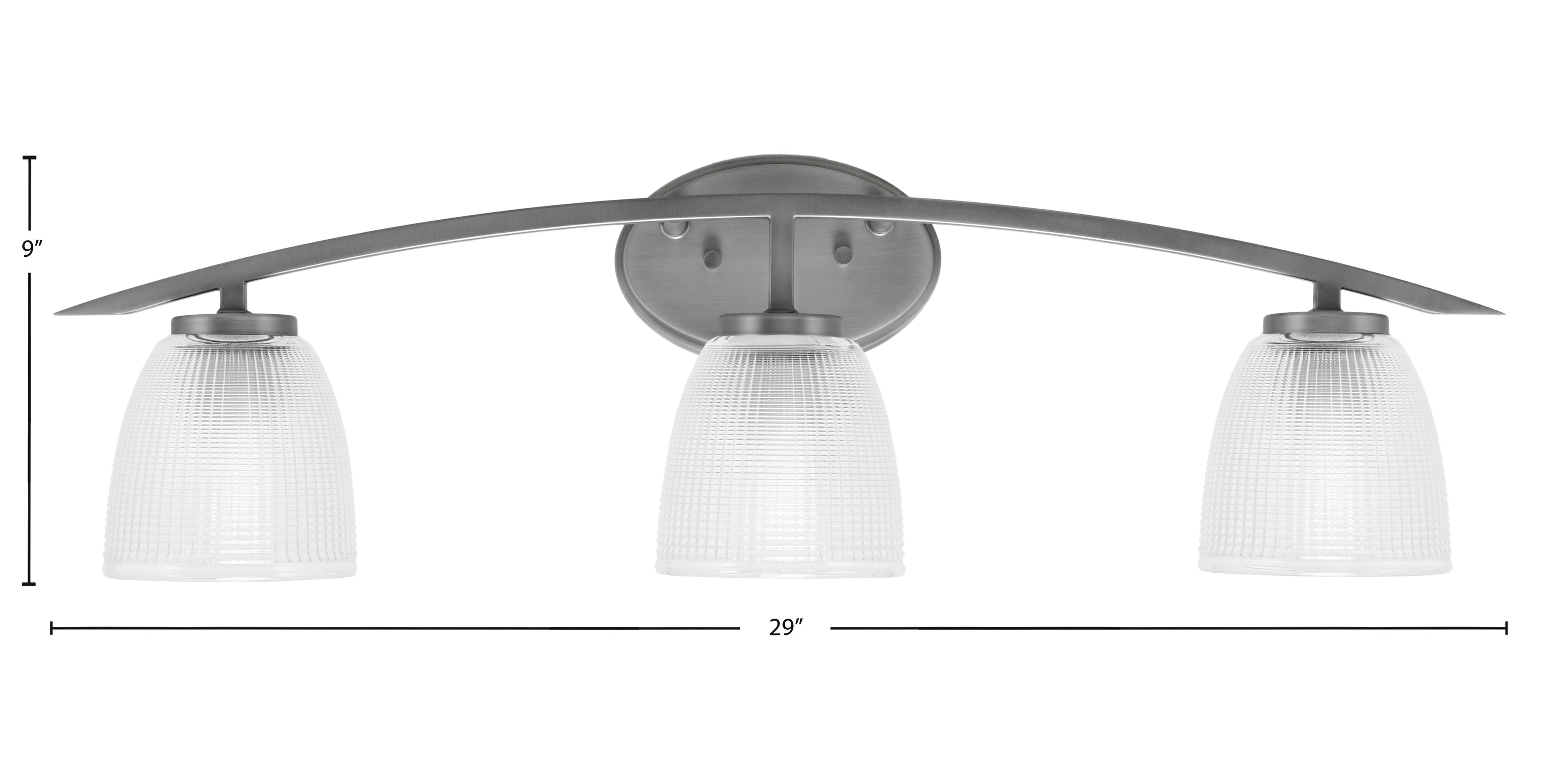 Kurve Three Light Bath Bar in Graphite with 5" Clear Ribbed Shade