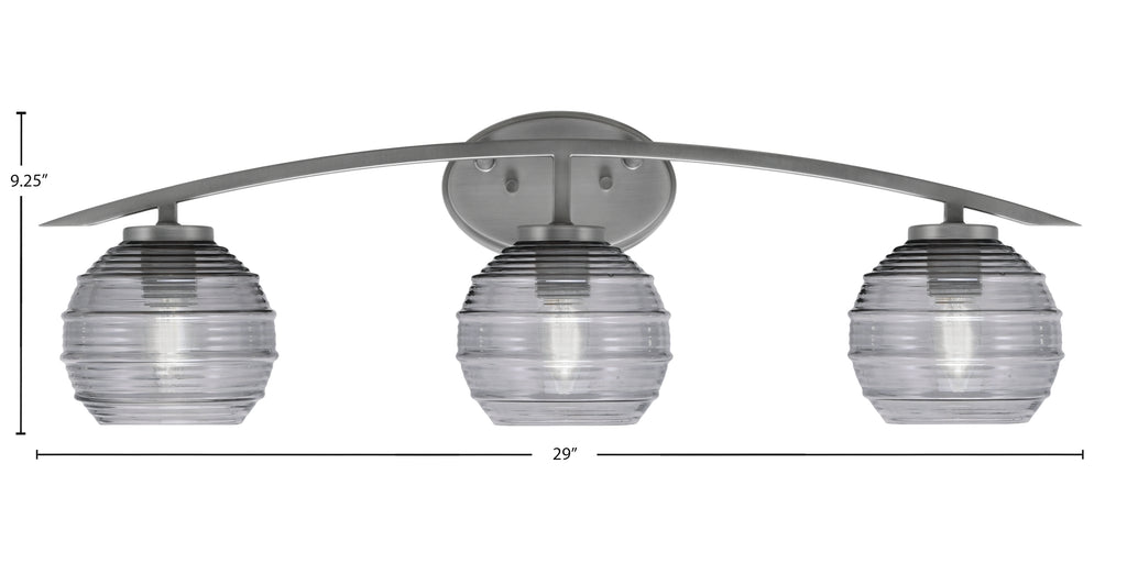 Kurve Three Light Bath Bar in Graphite with 6" Smoke Ribbed Shade