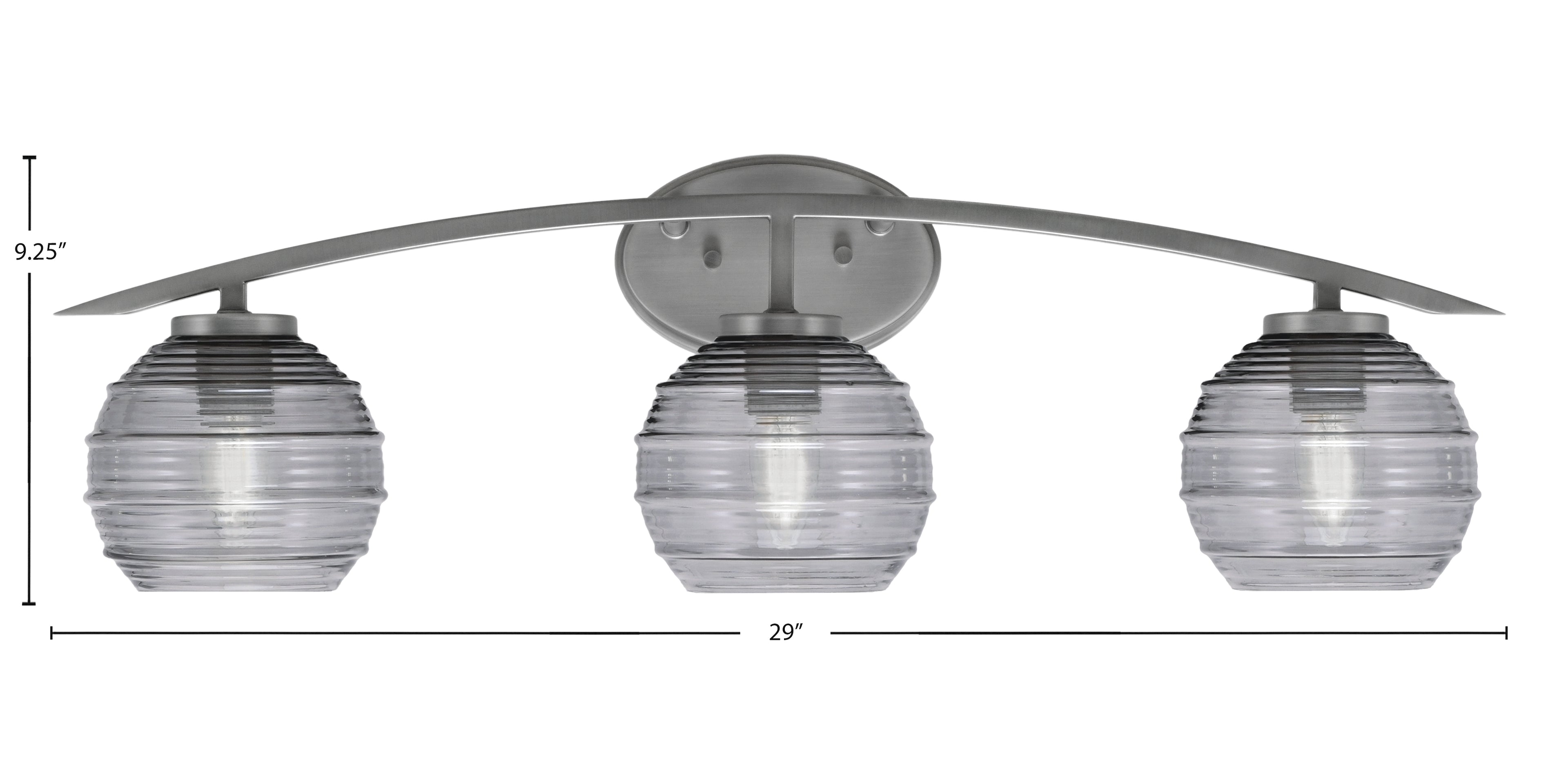 Kurve Three Light Bath Bar in Graphite with 6" Smoke Ribbed Shade