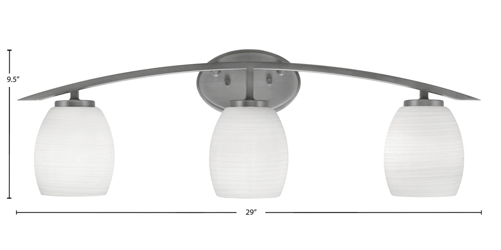 Kurve Three Light Bath Bar in Graphite with 5" White Linen Shade