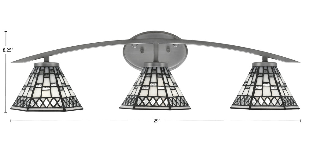 Kurve Three Light Bath Bar in Graphite with 7" Pewter Art Glass Shade