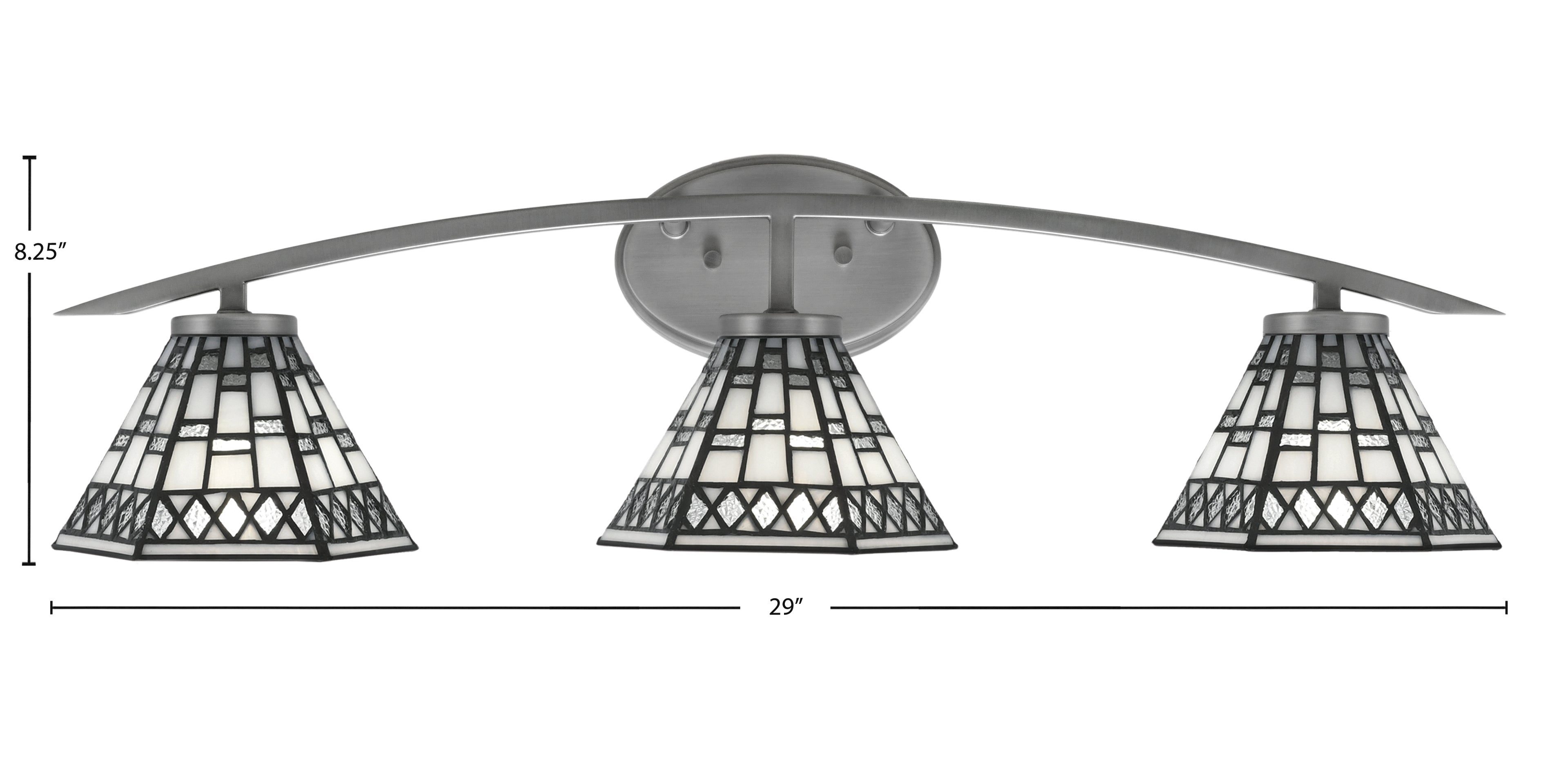 Kurve Three Light Bath Bar in Graphite with 7" Pewter Art Glass Shade