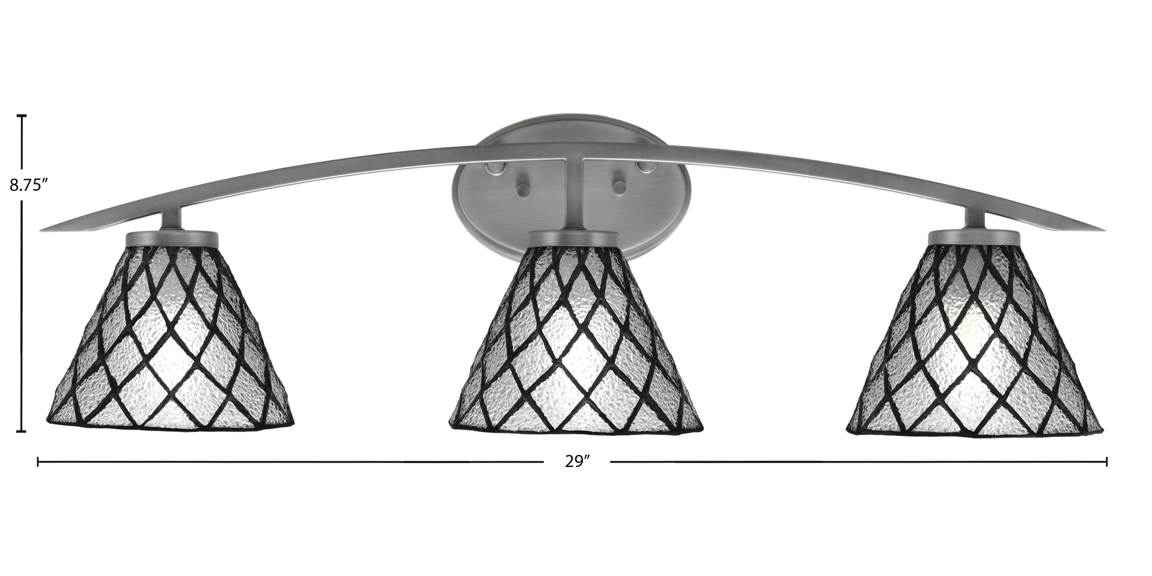 Kurve Three Light Bath Bar in Graphite with 7" Diamond Ice Art Glass Shade