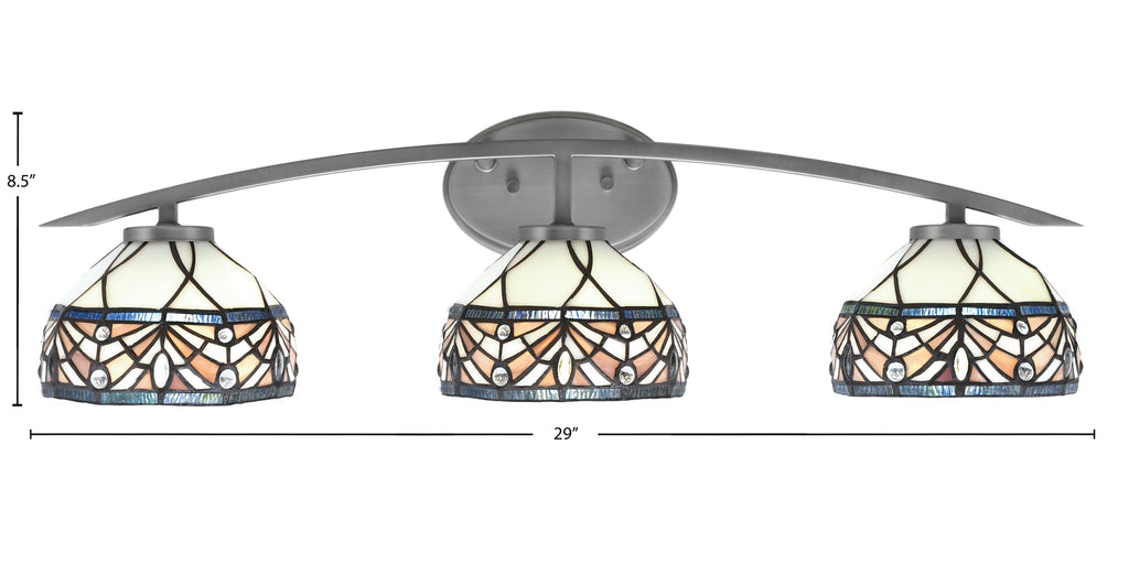Kurve Three Light Bath Bar in Graphite with 7" Royal Merlot Art Glass Shade