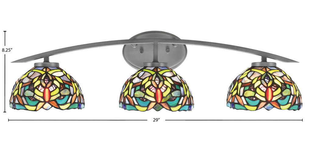 Kurve Three Light Bath Bar in Graphite with 7" Kaleidoscope Art Glass Shade