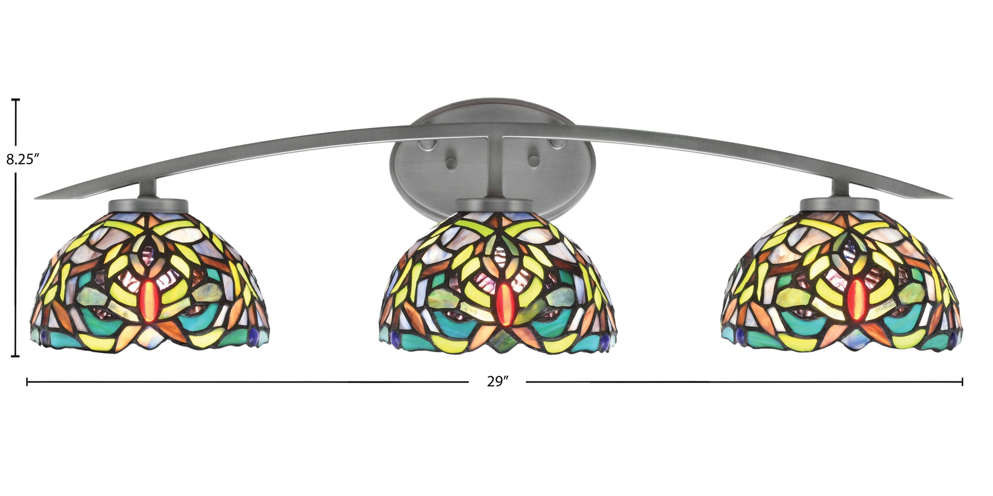 Kurve Three Light Bath Bar in Graphite with 7" Kaleidoscope Art Glass Shade