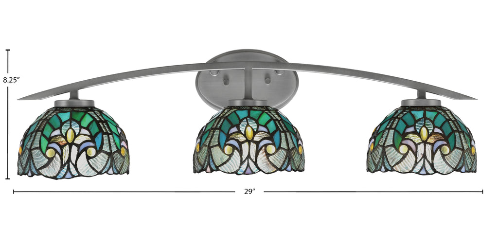 Kurve Three Light Bath Bar in Graphite with 7" Turquoise Cypress Art Glass Shade