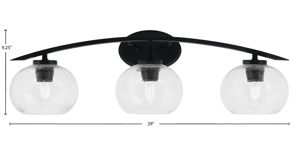 Kurve Three Light Bath Bar in Matte Black with 7" Clear Bubble Shade