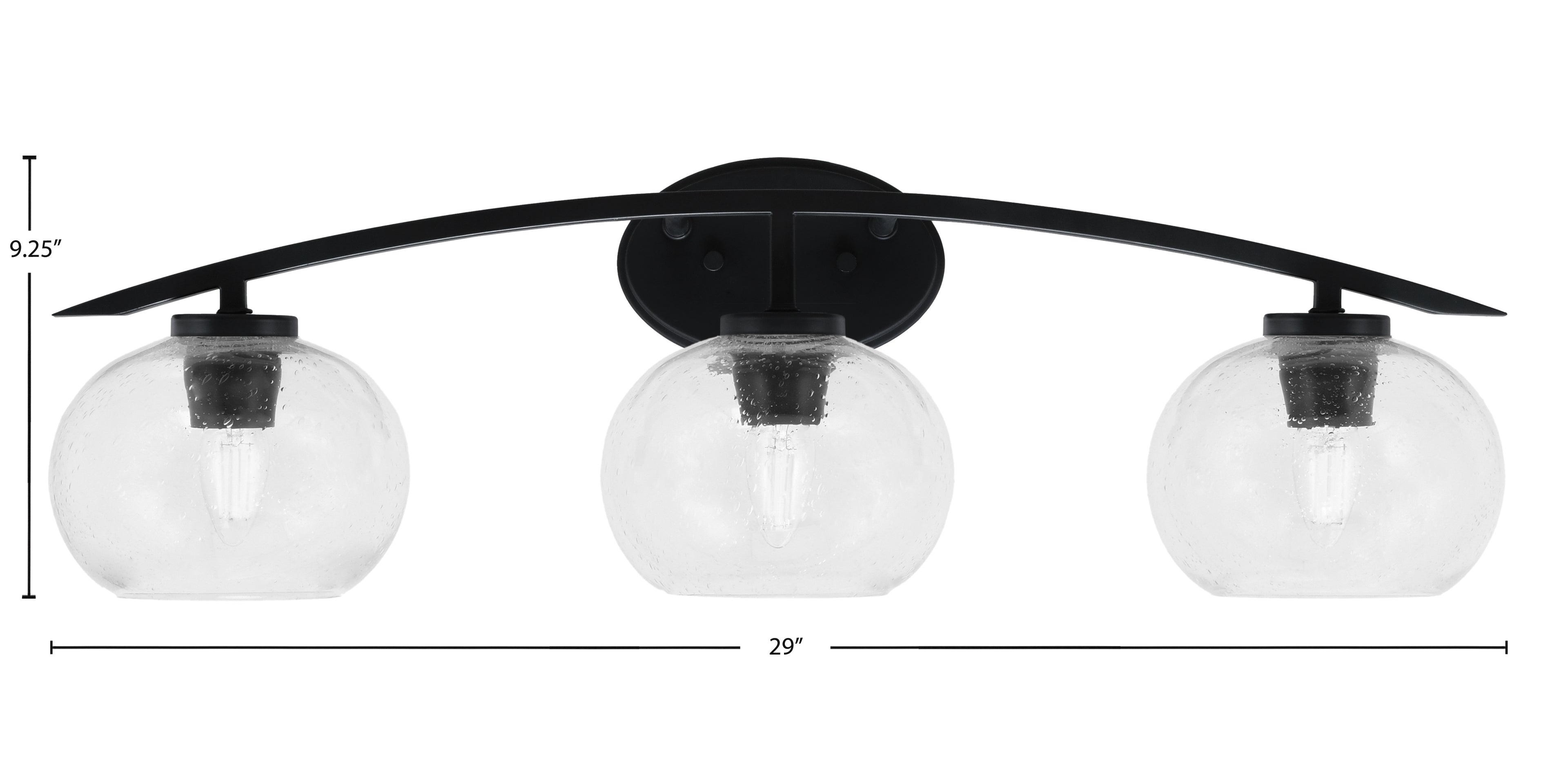 Kurve Three Light Bath Bar in Matte Black with 7" Clear Bubble Shade
