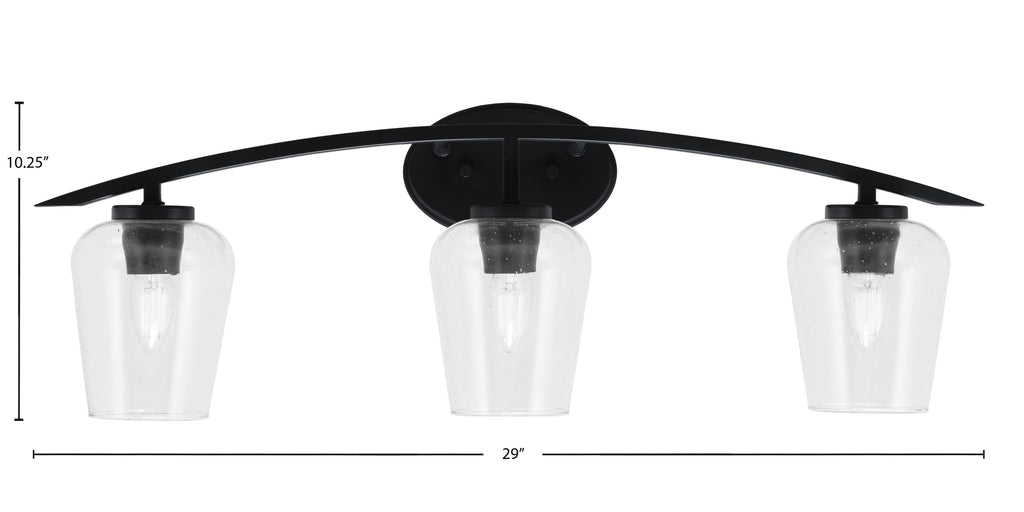 Kurve Three Light Bath Bar in Matte Black with 5" Clear Bubble Shade