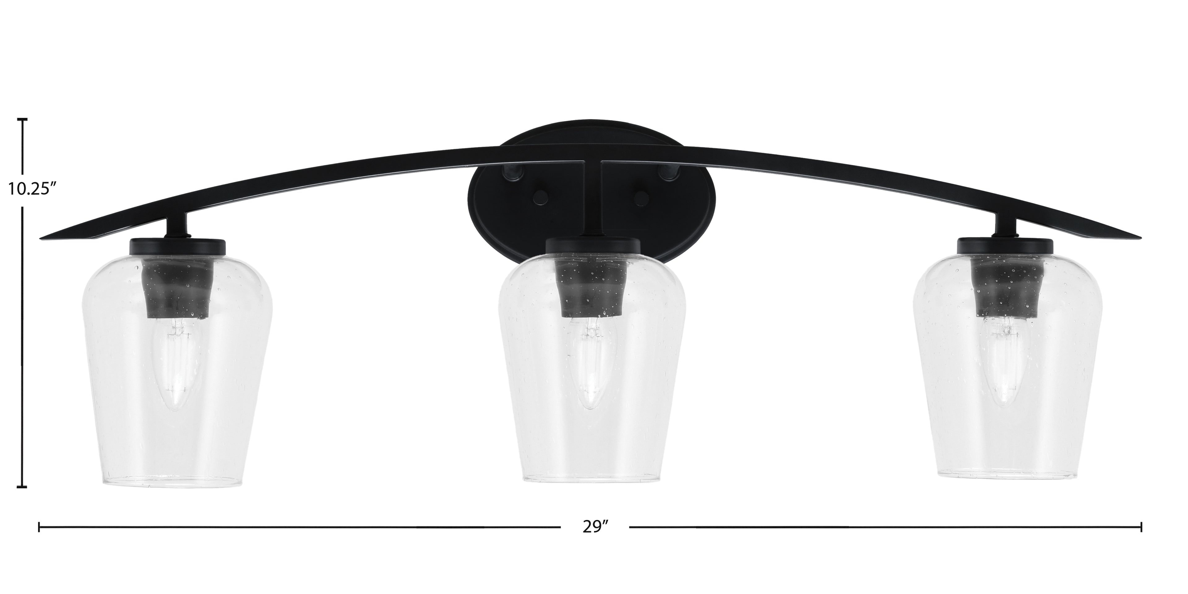 Kurve Three Light Bath Bar in Matte Black with 5" Clear Bubble Shade