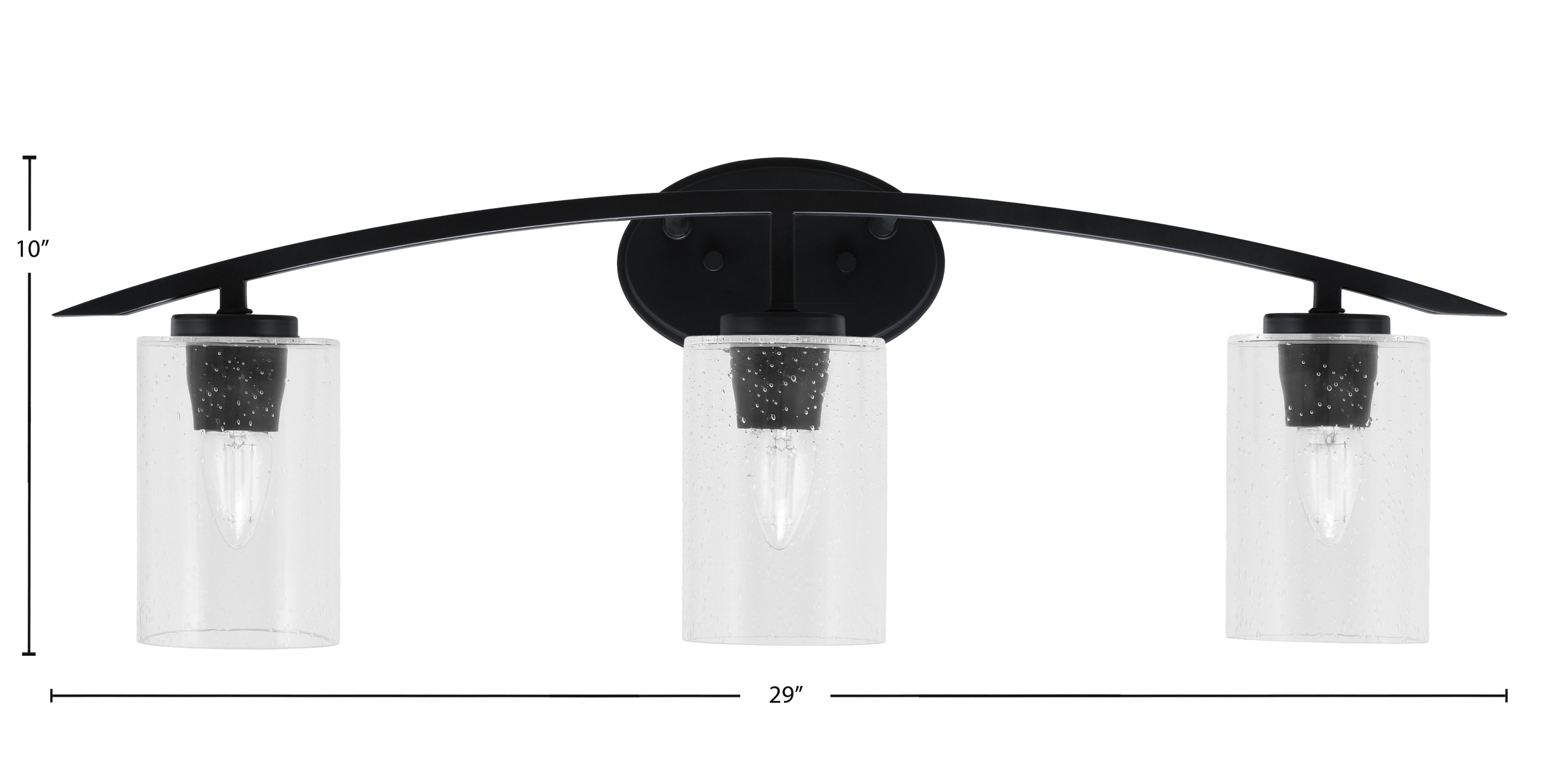 Kurve Three Light Bath Bar in Matte Black with 4" Clear Bubble Shade