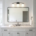 Kurve Three Light Bath Bar in Matte Black with 4" White Marble Shade
