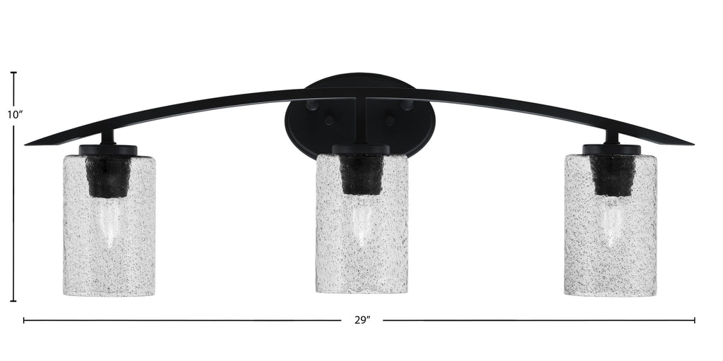Kurve Three Light Bath Bar in Matte Black with 4" Smoke Bubble Shade
