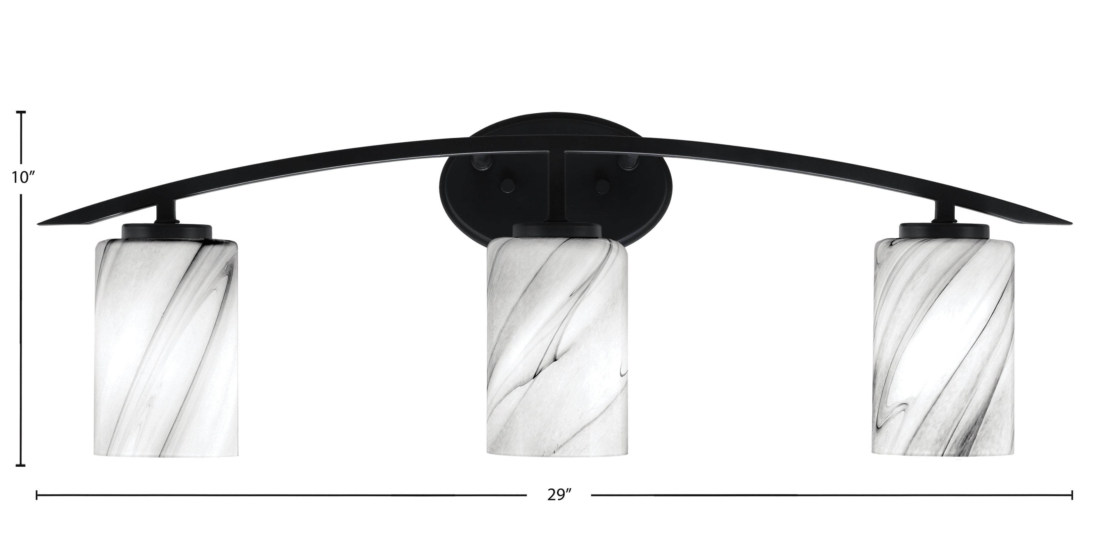 Kurve Three Light Bath Bar in Matte Black with 4" Onyx Swirl Shade