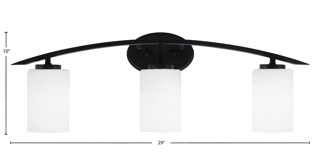 Kurve Three Light Bath Bar in Matte Black with 4" White Muslin Shade
