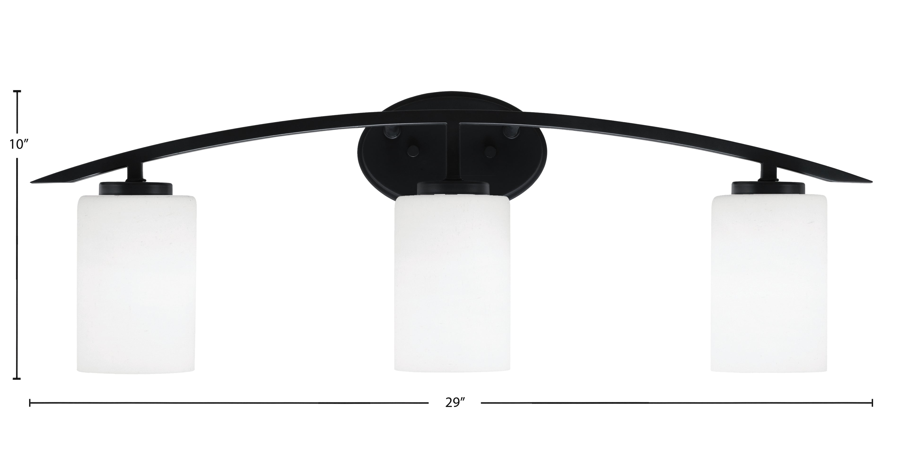 Kurve Three Light Bath Bar in Matte Black with 4" White Muslin Shade