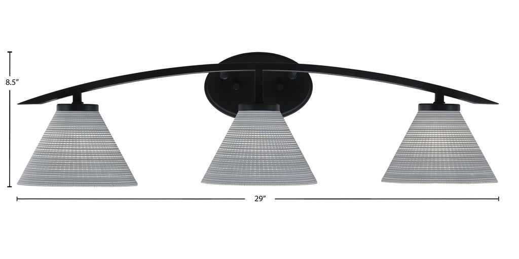 Kurve Three Light Bath Bar in Matte Black with 7" Gray Matrix Shade
