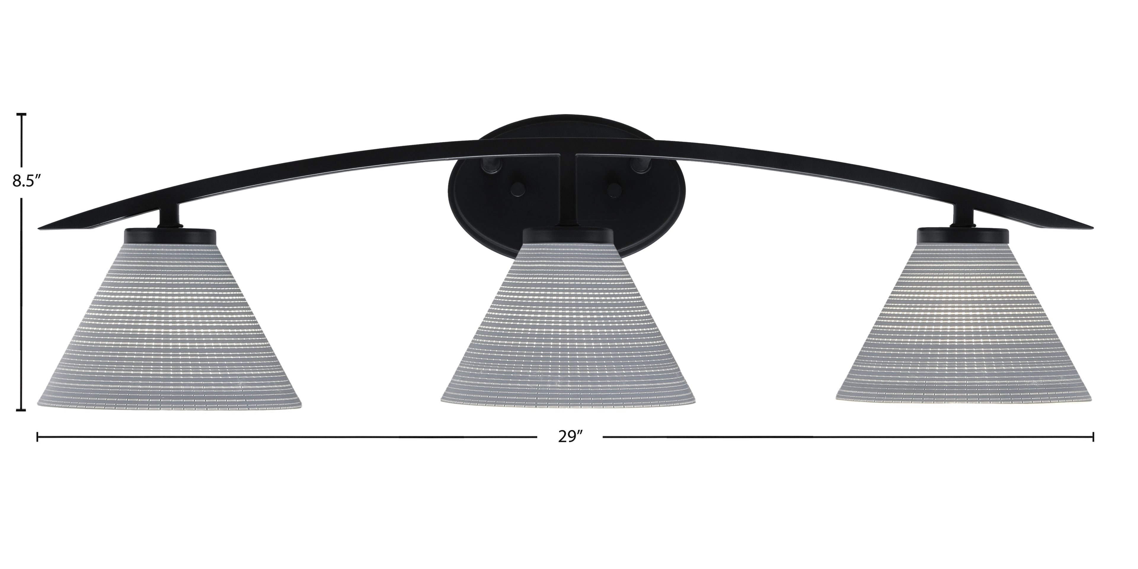 Kurve Three Light Bath Bar in Matte Black with 7" Gray Matrix Shade