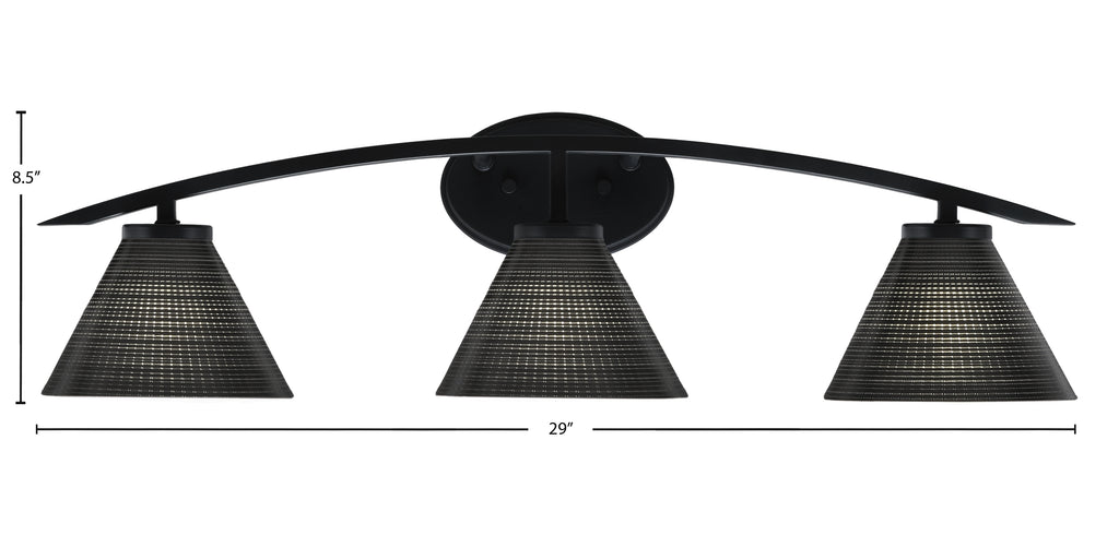 Kurve Three Light Bath Bar in Matte Black with 7" Black Matrix Shade