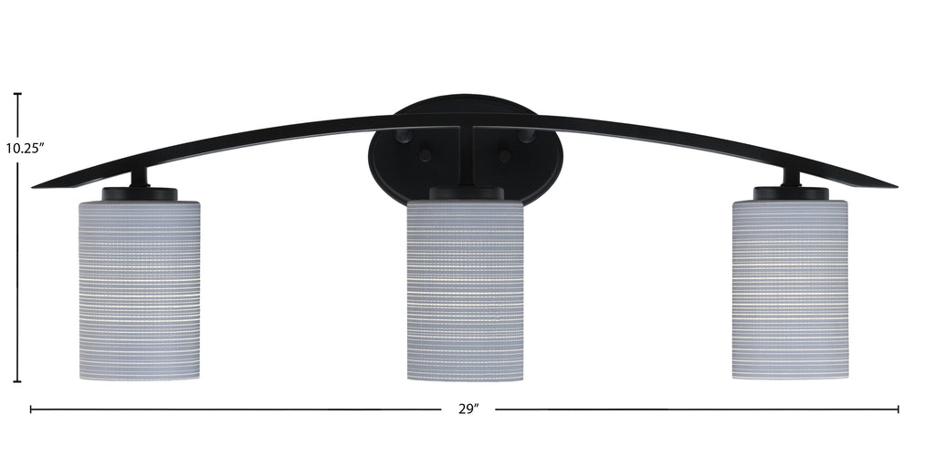 Kurve Three Light Bath Bar in Matte Black with 4" Gray Matrix Shade