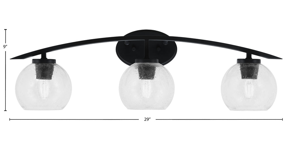 Kurve Three Light Bath Bar in Matte Black with 5.75" Clear Bubble Shade