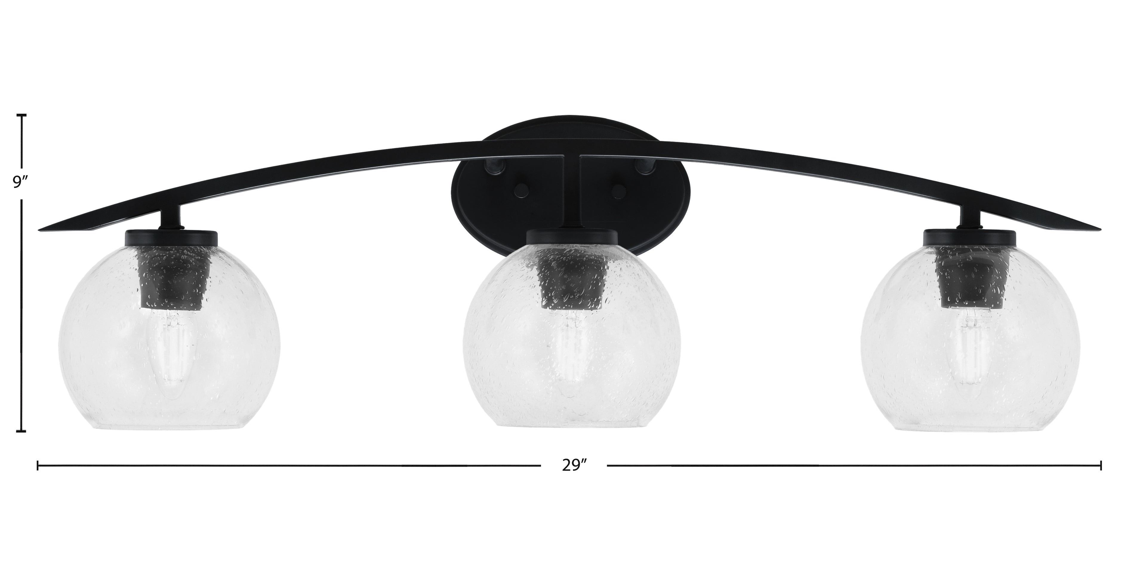 Kurve Three Light Bath Bar in Matte Black with 5.75" Clear Bubble Shade