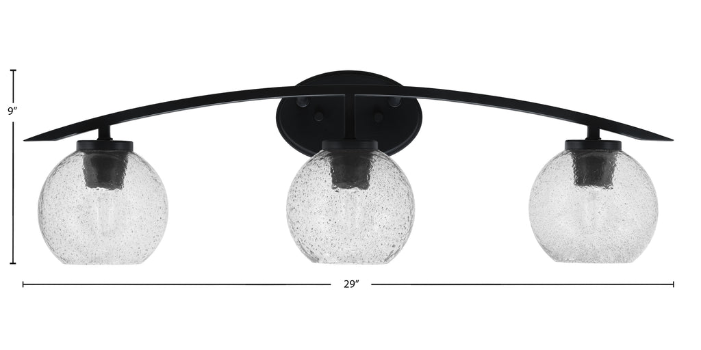 Kurve Three Light Bath Bar in Matte Black with 5.75" Smoke Bubble Shade