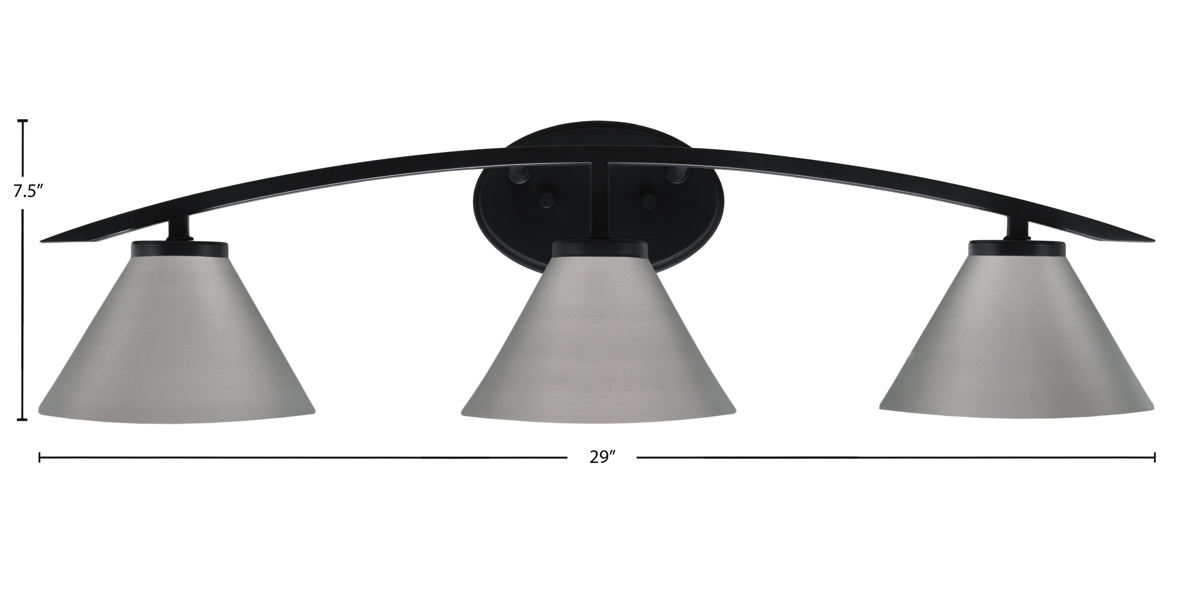 Kurve Three Light Bath Bar in Matte Black with 7" Graphite Cone Metal Shade Shade