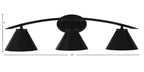 Kurve Three Light Bath Bar in Matte Black with 7" Matte Black Cone Metal Shade Shade