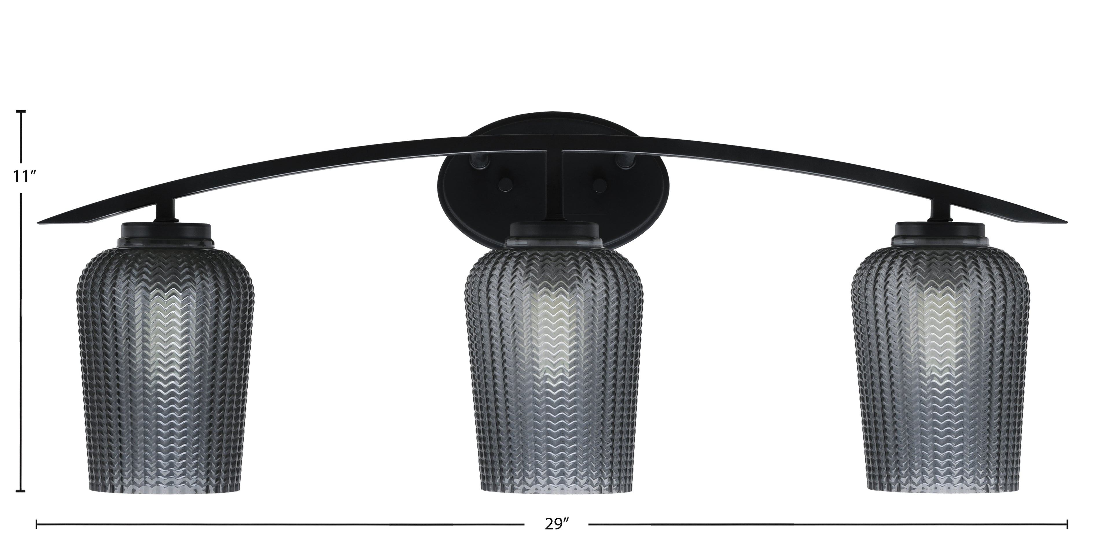 Kurve Three Light Bath Bar in Matte Black with 5" Smoke Textured Shade