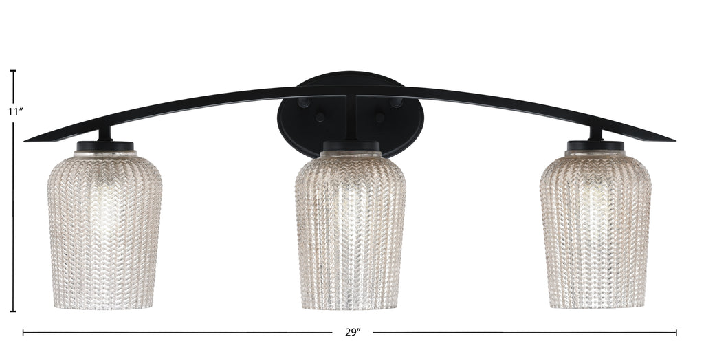 Kurve Three Light Bath Bar in Matte Black with 5" Silver Textured Shade
